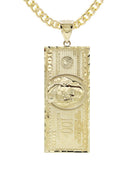 10K Yellow Gold Chain & 100 Dollar Bill Pendant | Appx. 16.9 Grams