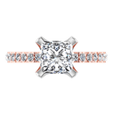 Pave Diamond Princess Cut Engagement Ring Prima 14K Rose Gold