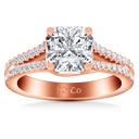 Pave Diamond Cushion Cut Engagement Ring Dahlia 14K Rose Gold