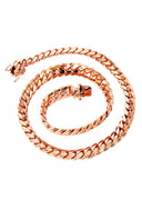 Womens 14K Rose Gold Chain - Solid Miami Cuban Link Chain 14K Rose Gold