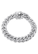 Mens Iced Out Diamond Miami Cuban Link Bracelet 10K White Gold