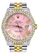 Diamond Gold Rolex Watch For Women 16233 | 36Mm | Pink Roman Numeral Dial | Two Row 4.25 Carat Bezel | Jubilee Band