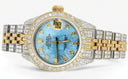 Womens Diamond Gold Rolex Watch | 26Mm | Light Blue Pearl Dial | Jubilee Band