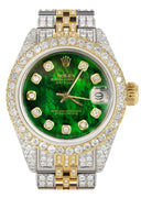 Womens Diamond Gold Rolex Watch | 26Mm | Green Mother Of Pearl Dial | Jubilee Band