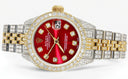 Womens Diamond Gold Rolex Watch | 26Mm | Red Dial | Jubilee Band