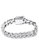Mens Iced Out Diamond Miami Cuban Link Bracelet 10K/14K White Gold