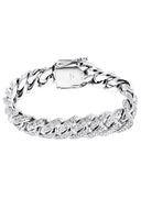 Womens White Iced Out Diamond Miami Cuban Link Bracelet 10K Yellow Gold