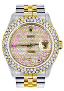 Diamond Gold Rolex Watch For Women 16233 | 36Mm | Diamond Pink Arabic Dial | Two Row 4.25 Carat Bezel | Jubilee Band
