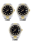 Womens Diamond Gold Rolex Watch | Diamond Bezel | 31MM | Black Diamond Dial | Jubilee Band