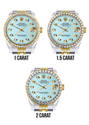 Diamond Gold Rolex Watch | Diamond Bezel | 31MM | Baby Blue Diamond Dial | Jubilee Band