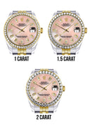 Diamond Gold Rolex Watch | Diamond Bezel | 31MM | Pink Mother of Pearl Diamond Dial | Jubilee Band