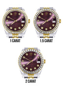 Diamond Gold Rolex Watch | Diamond Bezel | 31MM | Purple Diamond Dial | Jubilee Band