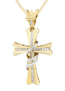 14K Yellow Gold Cross Diamond Pendant & Cuban Chain | 0.44 Carats