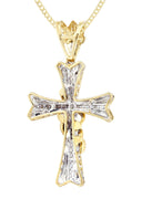 14K Yellow Gold Cross Diamond Pendant & Cuban Chain | 0.44 Carats