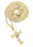 14K Yellow Gold Cross Diamond Pendant & Cuban Chain | 0.44 Carats
