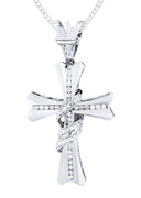 14K White Gold Cross Diamond Pendant & Cuban Chain | 0.46 Carats