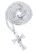 14K White Gold Cross Diamond Pendant & Cuban Chain | 0.46 Carats