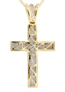 14 Yellow Gold Cross Diamond Pendant & Cuban Chain | 5.53 Carats