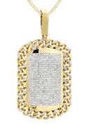 14 Yellow Gold Dog Tag Diamond Pendant &  Cuban Chain | 4.65 Carats
