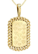 14 Yellow Gold Dog Tag Diamond Pendant &  Cuban Chain | 4.65 Carats