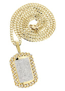 14 Yellow Gold Dog Tag Diamond Pendant &  Cuban Chain | 4.65 Carats