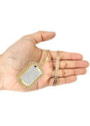14 Yellow Gold Dog Tag Diamond Pendant &  Cuban Chain | 4.65 Carats
