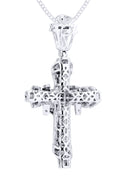 14K White Gold Cross Diamond Pendant & Cuban Chain | 0.78 Carats