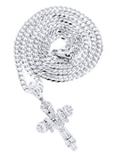 14K White Gold Cross Diamond Pendant & Cuban Chain | 0.78 Carats