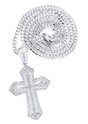 14 White Gold Cross Diamond Pendant & Cuban Chain | 2.66 Carats