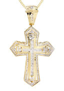 14 Yellow Gold Cross Diamond Pendant & Cuban Chain | 4.08 Carats