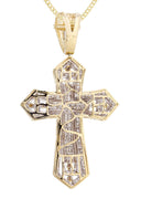 14 Yellow Gold Cross Diamond Pendant & Cuban Chain | 4.08 Carats