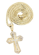 14 Yellow Gold Cross Diamond Pendant & Cuban Chain | 4.08 Carats