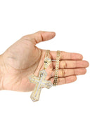 14 Yellow Gold Cross Diamond Pendant & Cuban Chain | 4.08 Carats