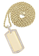 14K Yellow Gold Dog Tag Diamond Pendant & Rope Chain | 1.81 Carats