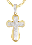 10K Yellow Gold Cross Pendant & Cuban Chain | 0.39 Carats