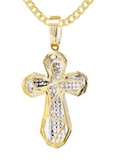10K Yellow Gold Cross Pendant & Cuban Chain | 0.39 Carats