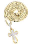 10K Yellow Gold Cross Pendant & Cuban Chain | 0.39 Carats