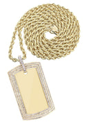 10K Yellow Gold Dog Tag Diamond Pendant & Rope Chain | 3.82 Carats