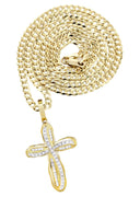10K Yellow Gold Cross Pendant & Cuban Chain | 0.39 Carats