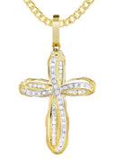10K Yellow Gold Cross Pendant & Cuban Chain | 0.39 Carats