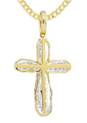 10K Yellow Gold Cross Pendant & Cuban Chain | 0.39 Carats