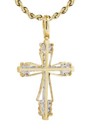 10K Yellow Gold Cross Pendant & Rope Chain | 0.62 Carats