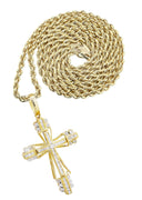10K Yellow Gold Cross Pendant & Rope Chain | 0.62 Carats