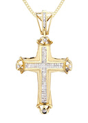 14K Yellow Gold Cross Diamond Pendant & Cuban Chain | 0.9 Carats
