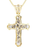 14K Yellow Gold Cross Diamond Pendant & Cuban Chain | 0.9 Carats