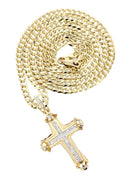 14K Yellow Gold Cross Diamond Pendant & Cuban Chain | 0.9 Carats
