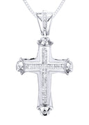 14K White Gold Cross Diamond Pendant & Cuban Chain | 0.94 Carats