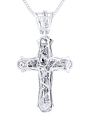 14K White Gold Cross Diamond Pendant & Cuban Chain | 0.94 Carats