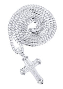 14K White Gold Cross Diamond Pendant & Cuban Chain | 0.94 Carats