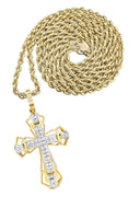 10K Yellow Gold Cross Pendant & Rope Chain | 0.26 Carats